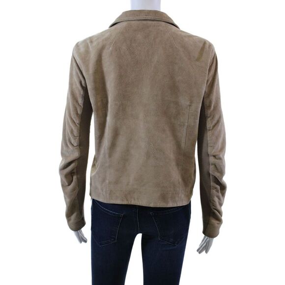 June Womens Front Zip Long Sleeve Collared Suede Jacket Brown Size Large - Picture 4 of 7